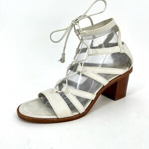 FRYE Women’s White Leather Brielle Strappy Gladiator Heeled Dress‎ Sandal (10)